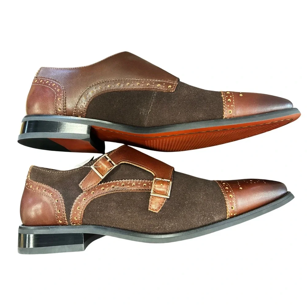 La Milano Double Monk Strap Mens 12 Brown NEW Leather Suede Brogue 11401 Shoes